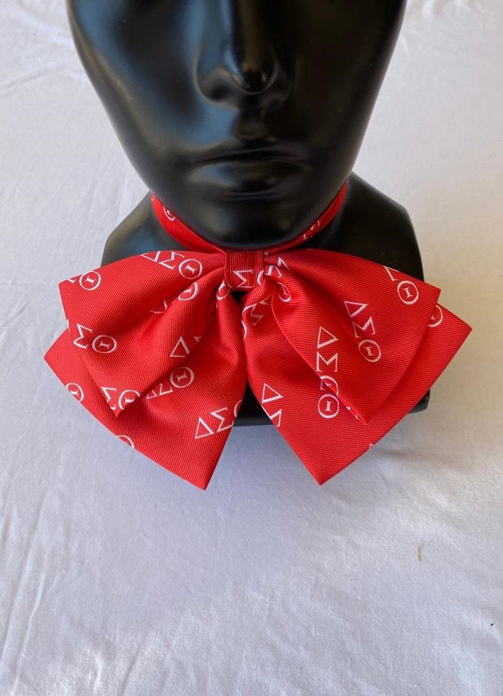 Delta Sigma Theta Sorority Polyester Red & White Silk Bow Tie Adjustable, Neck Accessories, Gift Item for Women.