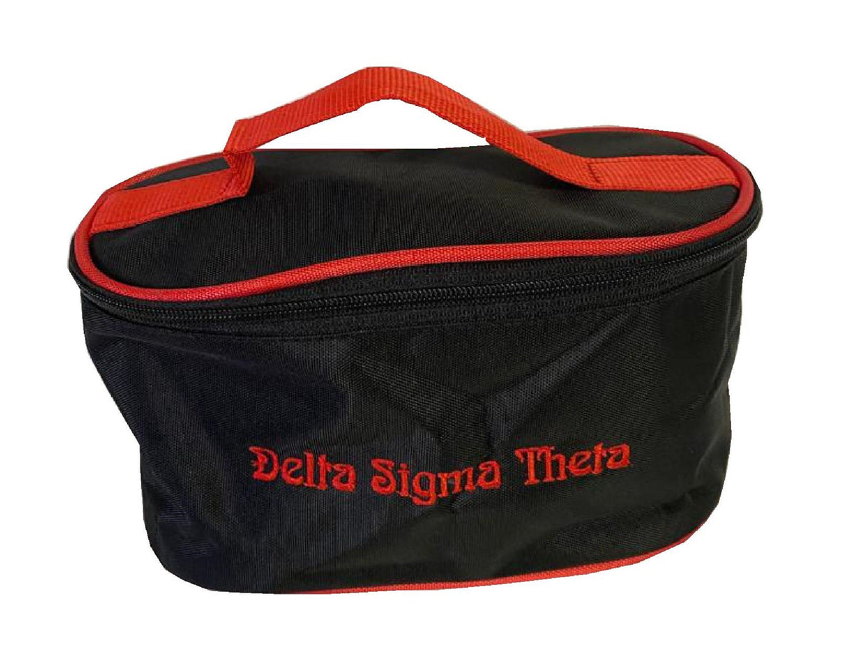 Delta Sigma Theta (DST) Red & Black Cosmetic Bag Set Makeup Organizer Travel Kit Polyester PVC Coated 3 Piece Set, Made in India.