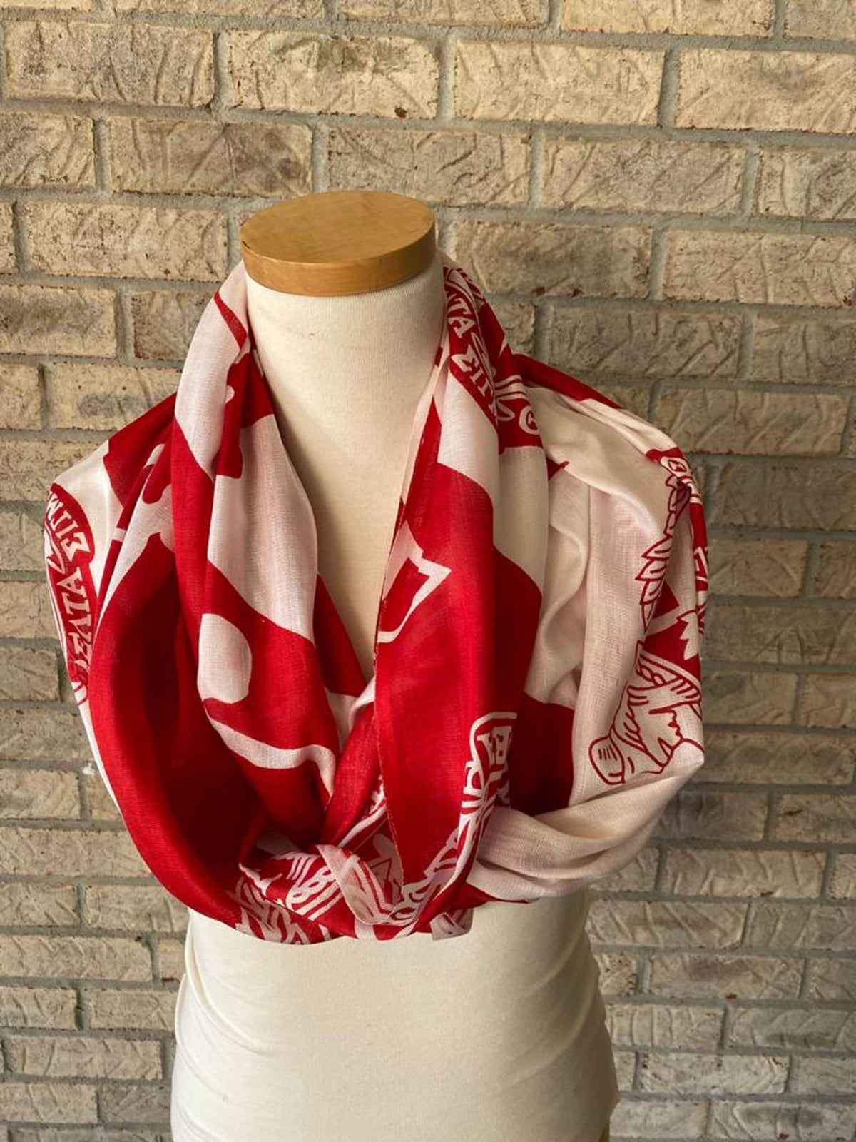 Delta Sigma Theta (ΔΣΘ) Sorority Rayon Infinity Scarf/ muffler/ Wrap around/ Stole/ Boho/ Shawl/ Red & White Color, For Women, Made in India