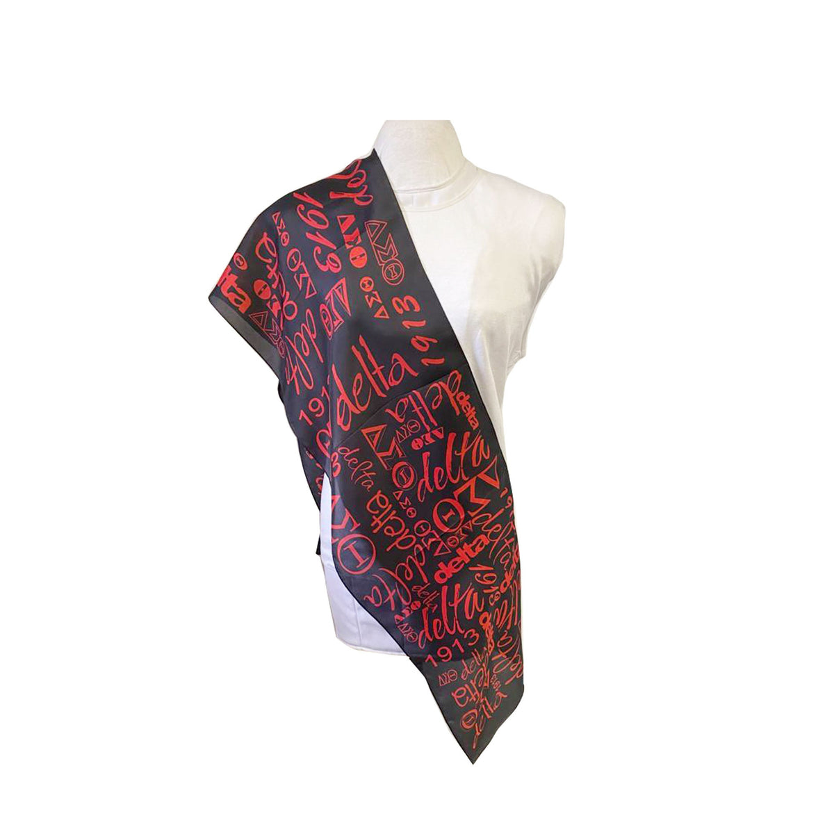 Delta Sigma Theta (ΔΣΘ) Sorority Long Silk Oblong Scarf/ muffler/Wrap around/ Stole/ Boho/Shawl /Black & Red Color, For Women, Made in India