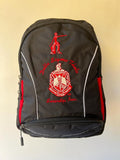 Delta Sigma Theta (DST) Black & Red Stylish, Polyester Fabric Coated College Backpack with laptop sleeves For Sorority Women, Made in India.