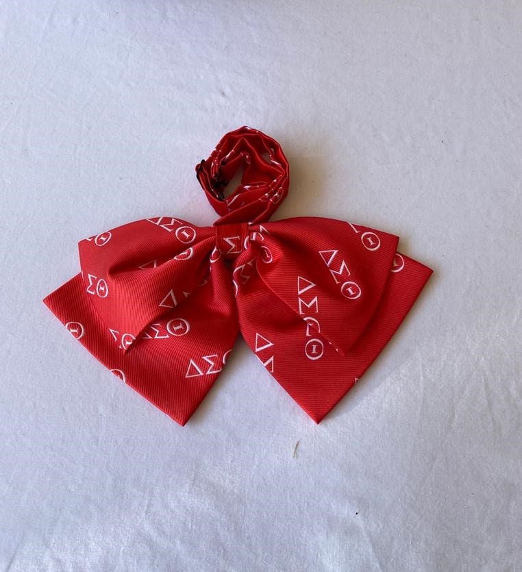 Delta Sigma Theta Sorority Polyester Red & White Silk Bow Tie Adjustable, Neck Accessories, Gift Item for Women.