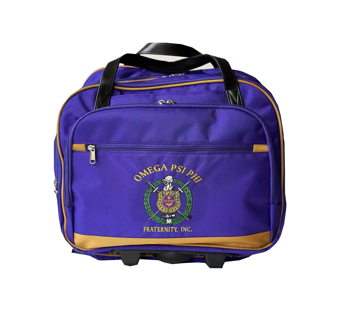 Omega Psi Phi Fraternity Royal Purple & Old Gold color Laptop with Trolley- Luggage/cabin Bag for travelling.- authorized vendor