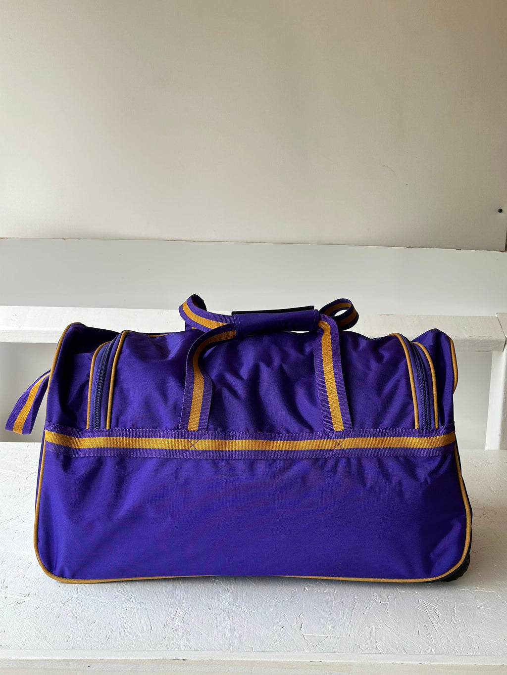 Omega Psi Phi Fraternity Royal Purple & Old Gold color Trolley/ Duffle/ Luggage Bag for travelling.- authorized vendor