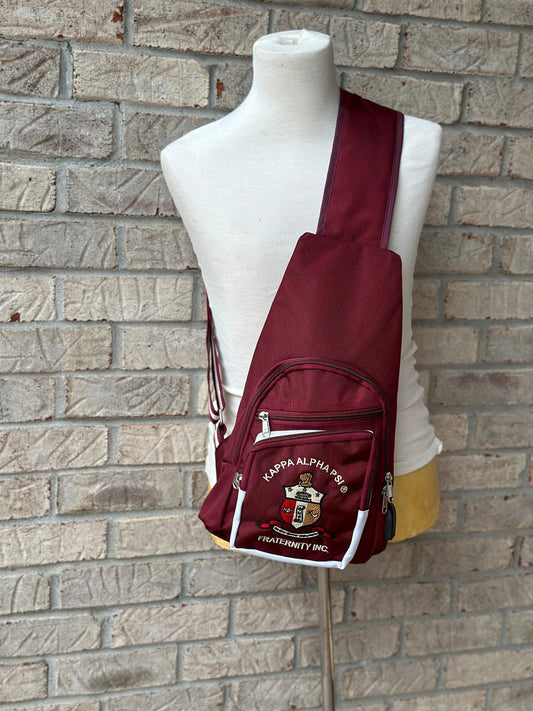 Kappa Alpha Psi Crimson Sling Bag: Embroidered Fraternity Crossbody with USB Port
