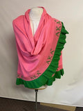Alpha Kappa Alpha (AKA) Pink & Green Knitted Wrap/ Shrug/ Poncho with frill having Greek letter on the bottom, 100% Cotton, Made in India.
