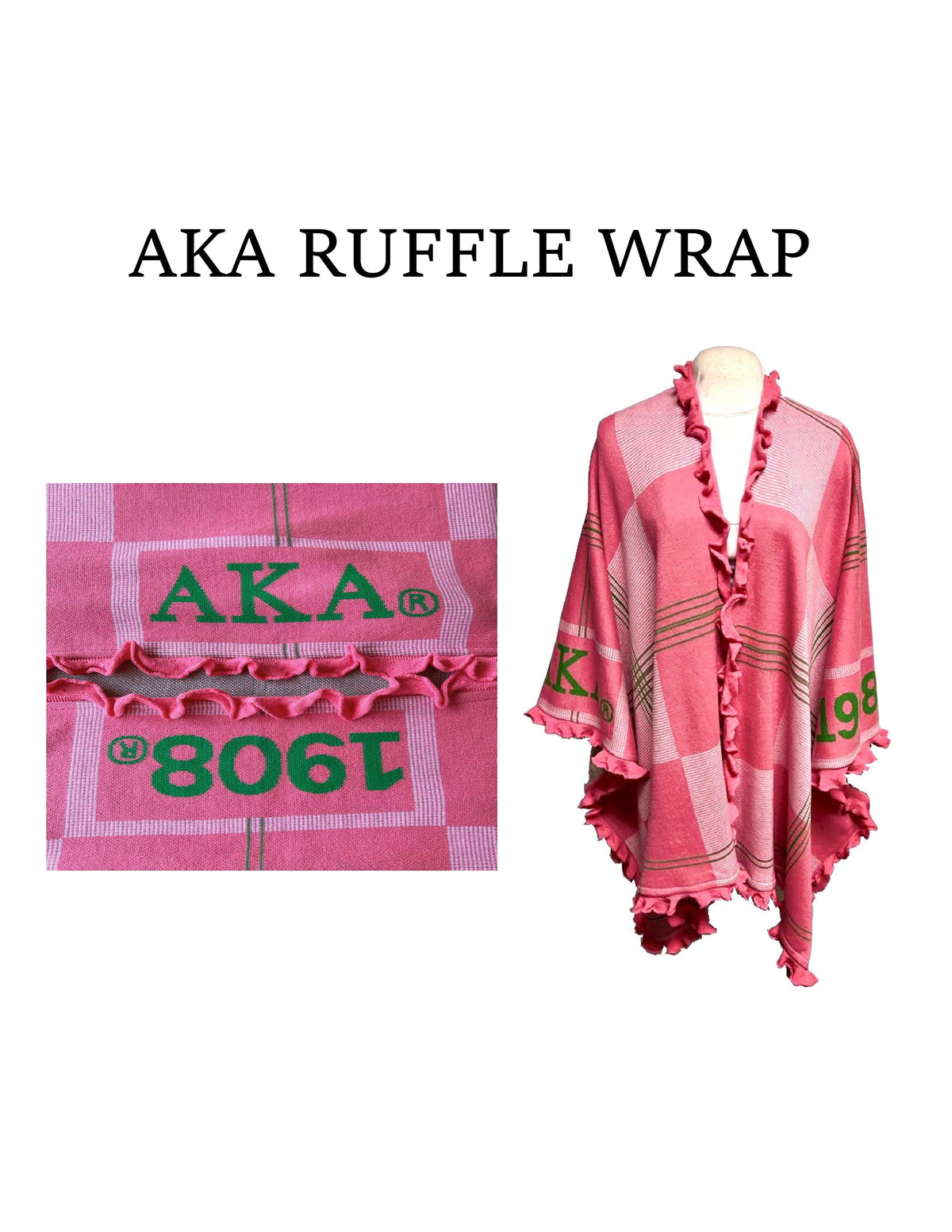 Alpha Kappa Alpha Pink & Green, Cozy Wrap/cape/shrug/poncho with Greek letters printed on sleeves, For Women.