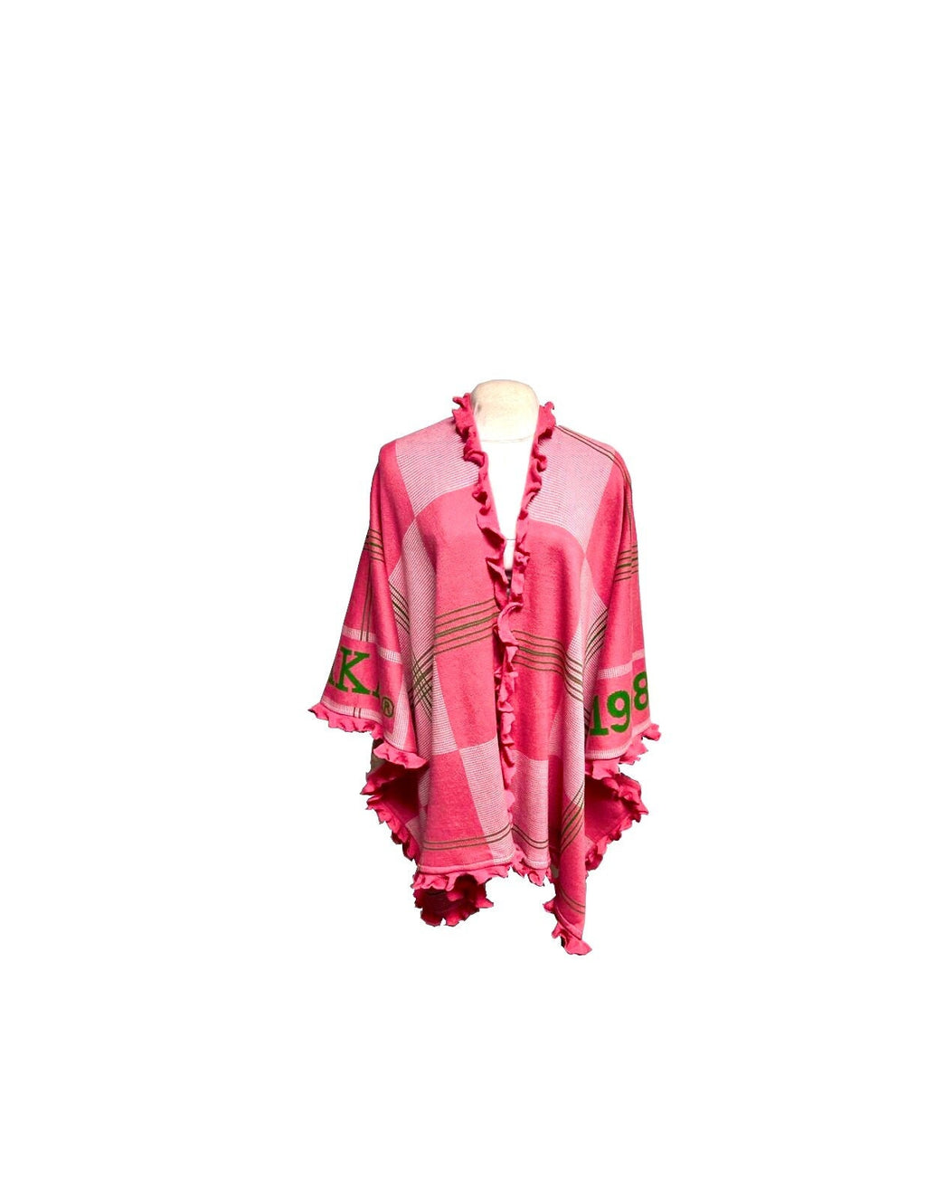 Alpha Kappa Alpha Pink & Green, Cozy Wrap/cape/shrug/poncho with Greek letters printed on sleeves, For Women.