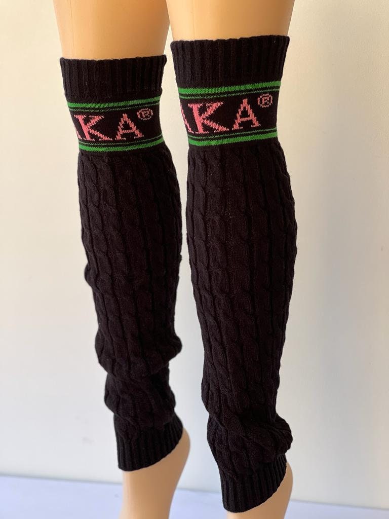 Alpha Kappa Alpha (AKA) Sorority Pink & Black Color hand Knitted Leg Warmers, Warm Socks In Autumn And Winter For Women, Made in India.