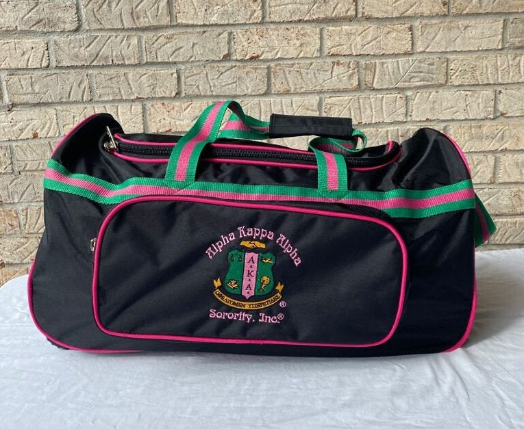 Alpha Kappa Alpha (AKA) Pink and Black color Trolley/ Duffle/ Luggage Bag for travelling.- authorized vendor