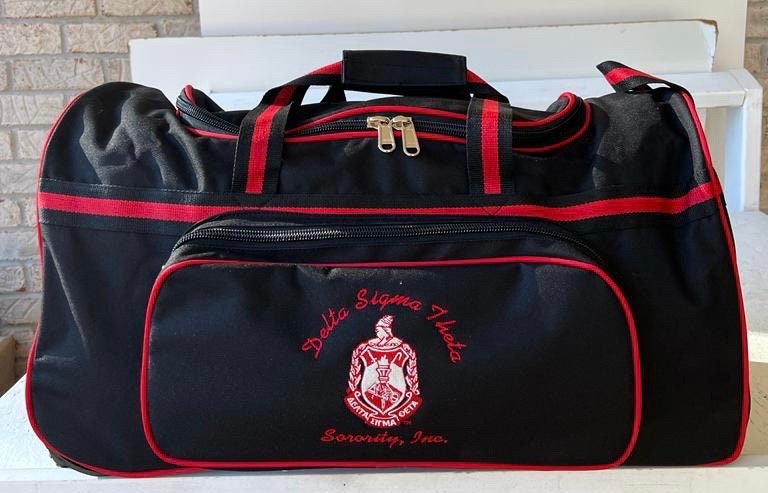 Delta Sigma Theta (DST) Red & Black color Trolley/ Duffle/ Luggage Bag for travelling.- authorized vendor