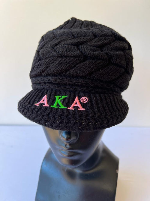 Alpha Kappa Alpha (AKA) Sorority Pink and Black color Acrylic woolen Cap/Winter hat with Greek letters on it, Reusable & Washable