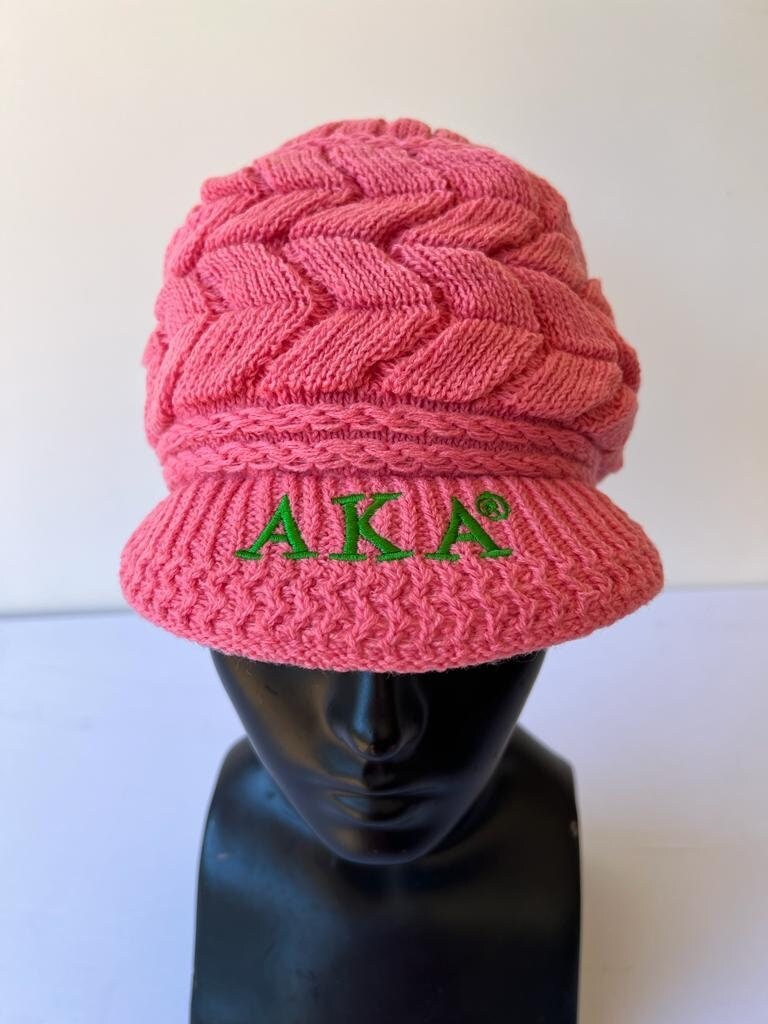 Alpha Kappa Alpha (AKA) Sorority Pink and Black color Acrylic woolen Cap/Winter hat with Greek letters on it, Reusable & Washable
