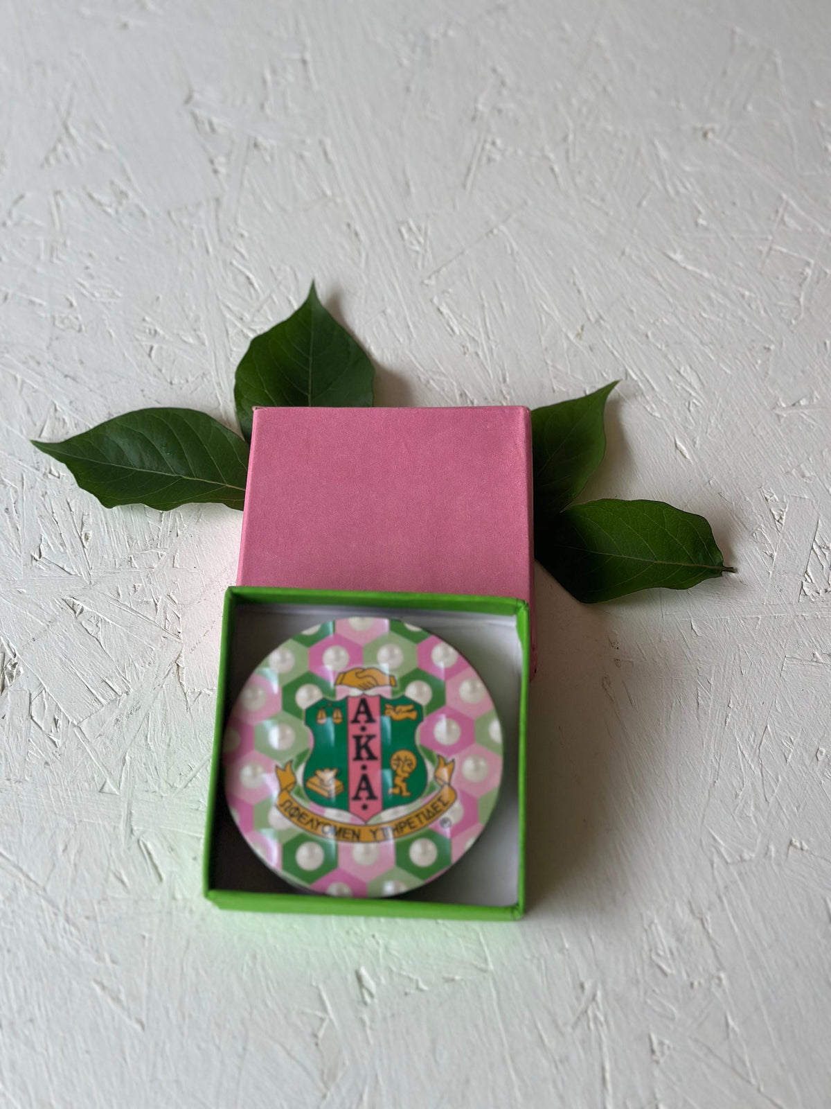 Alpha Kappa Alpha (AKA) Pink & Green Glass Coaster set of 4 for Living Room, Bedrooms and Car, Coffee/Tea cup mat- Rubber material.