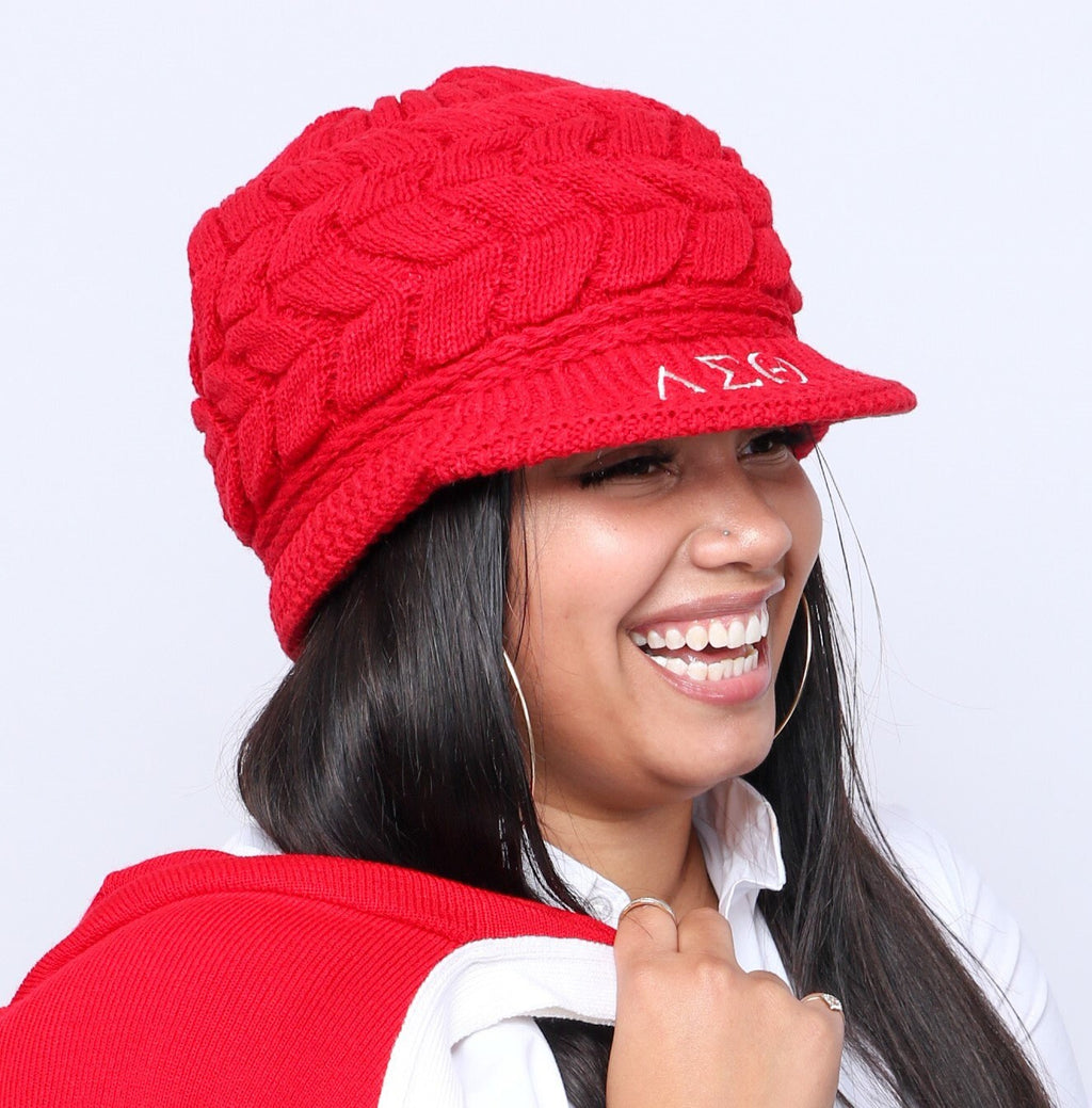 Delta Sigma Theta (ΔΣΘ) Sorority Red and Black color Acrylic woolen Cap/Winter hat with Greek letters on it, Reusable & Washable