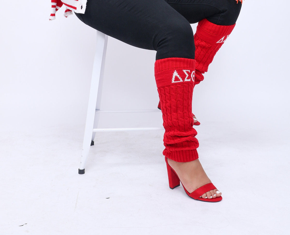 Delta Sigma Theta (DST) Sorority Red and Black Color hand Knitted Leg Warmers, Warm Socks In Autumn And Winter For Women, Made in India.