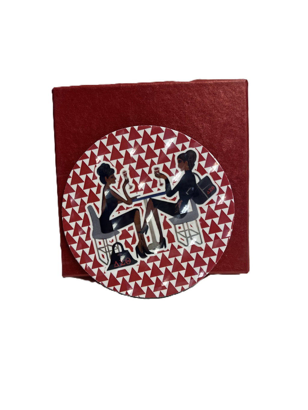 Delta Sigma Theta Red & White Sorority Glass Coaster set of 4 for Living Room, Bedrooms and Car, Coffee/Tea cup mat- Rubber material.