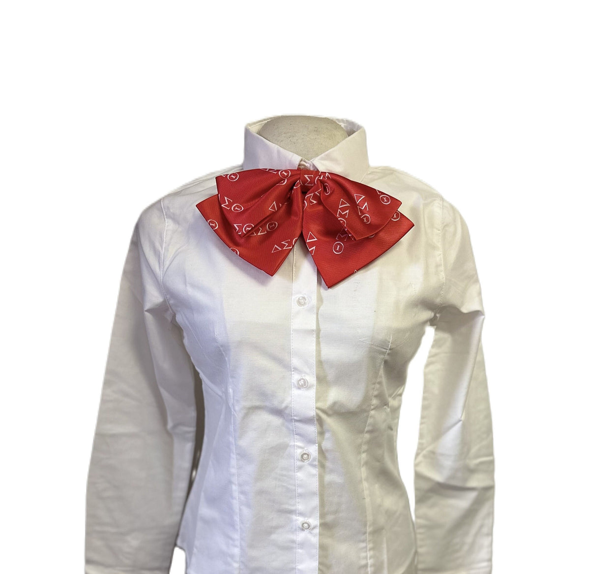 Delta Sigma Theta Sorority Polyester Red & White Silk Bow Tie Adjustable, Neck Accessories, Gift Item for Women.
