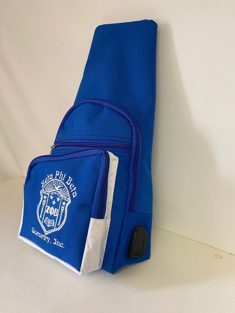 Zeta Phi Beta (ZOB) Sorority, 1 Shoulder Crossbody Sling/Shoulder bag with USB Port Embroidered Organizational Shield in Front Made in India
