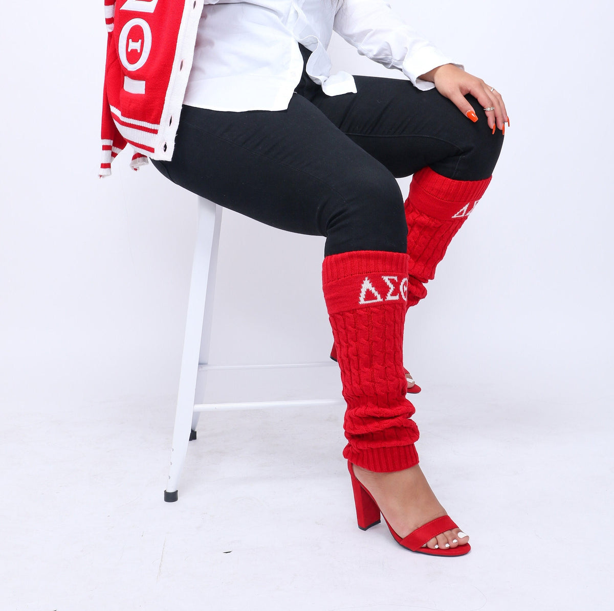 Delta Sigma Theta (DST) Sorority Red and Black Color hand Knitted Leg Warmers, Warm Socks In Autumn And Winter For Women, Made in India.