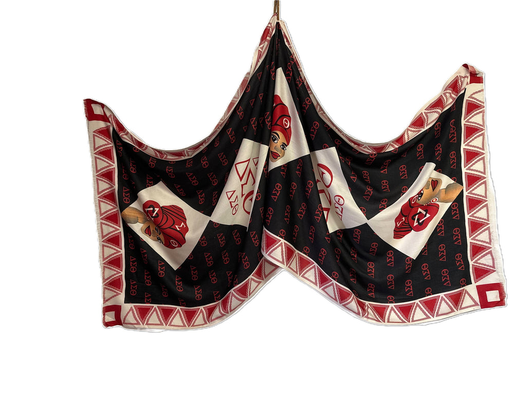 Delta Sigma Theta (ΔΣΘ) Sorority Long Modal Scarf/ muffler/ Wrap around/ Stole/ Boho/ Shawl /Red, White & Black Color, Women, Made in India