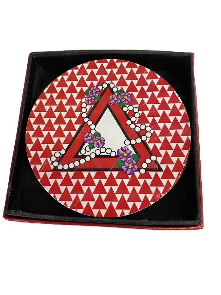 Delta Sigma Theta Red & White Sorority Glass Coaster set of 4 for Living Room, Bedrooms and Car, Coffee/Tea cup mat- Rubber material.
