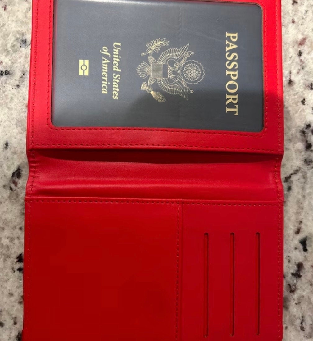 Delta Sigma Theta (ΔΣΘ) Sorority Artificial Leather Passport Cover- organizational shield print on front Red Color.