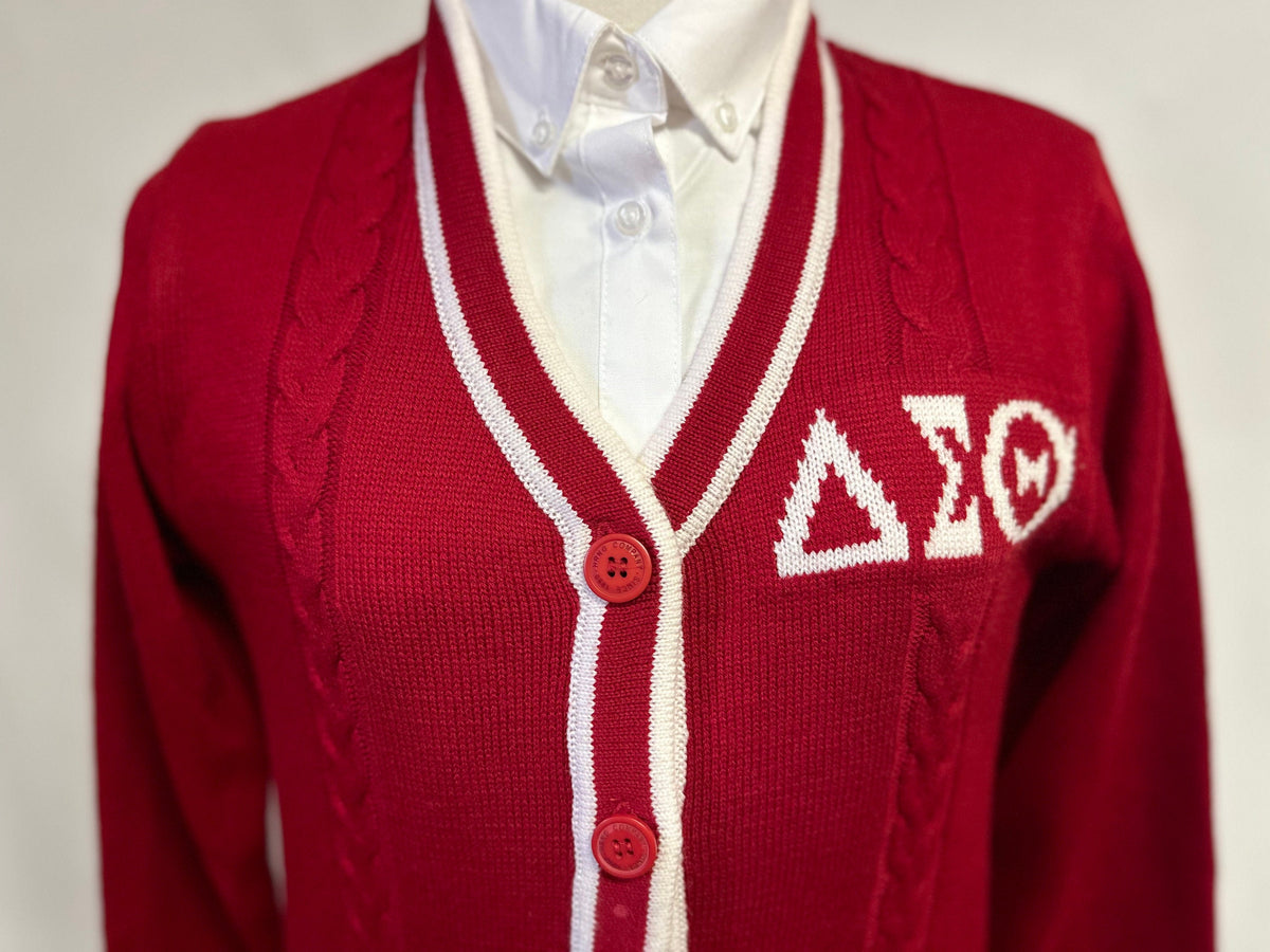 Delta Sigma Theta (DST), Red/White Sweater/Cardigan for Delta soror- stay warm in Style