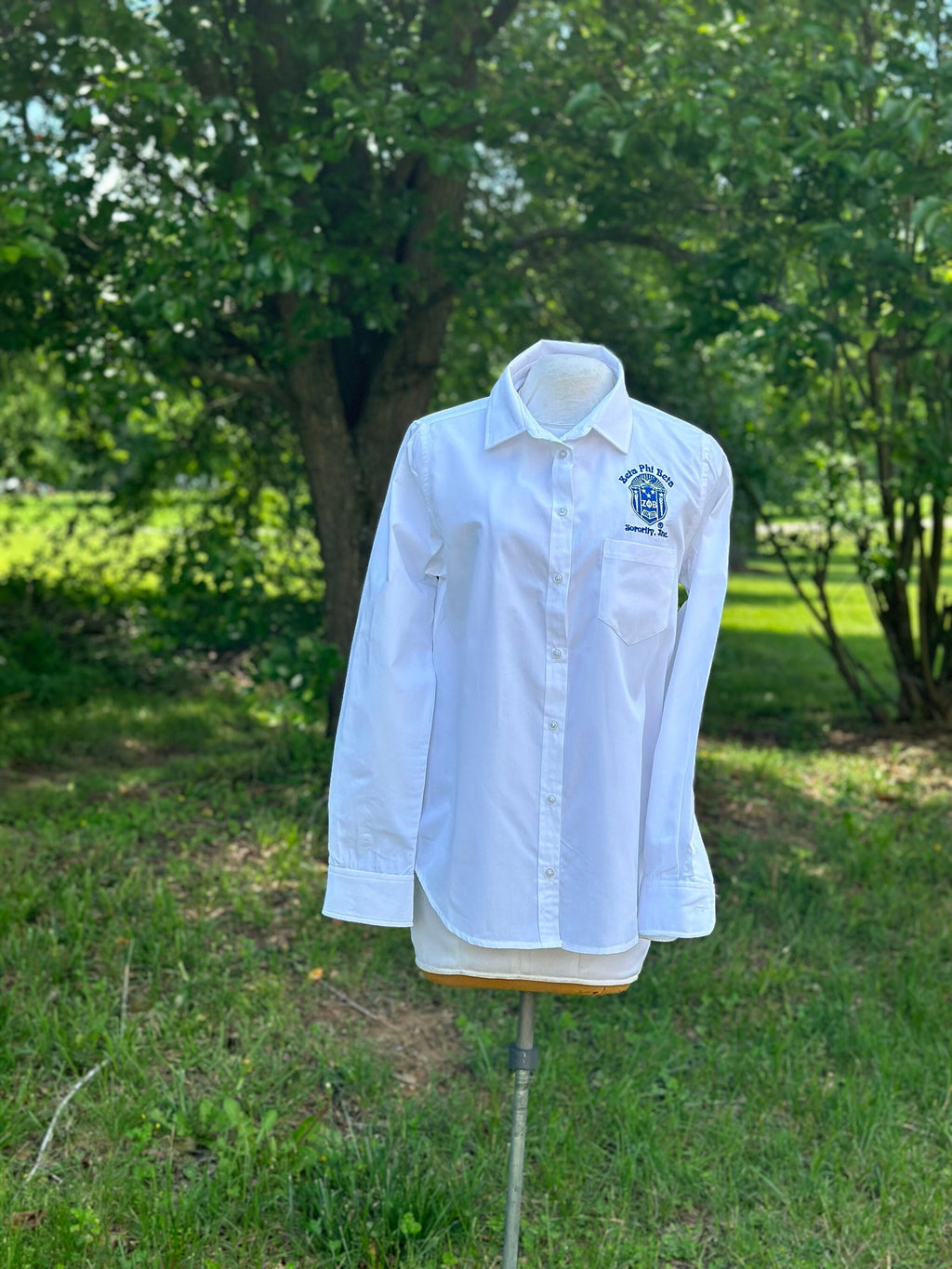 Zeta Phi Beta (ΖΦΒ) White shirt with ZOB Shield - Classic Apparel for the Elegant Zeta Woman!