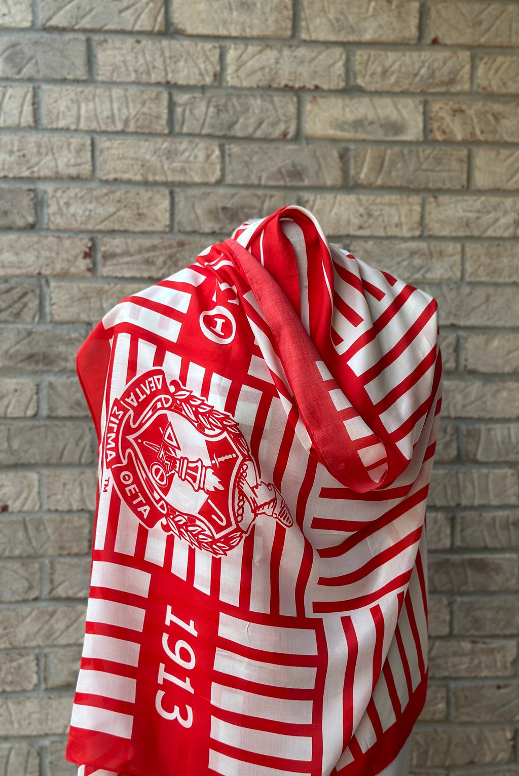 Delta Sigma Theta (ΔΣΘ) Sorority Strip Scarf/ muffler/Wrap around/ Stole/ Boho/Shawl /Red & White Color, For Women, Made in India