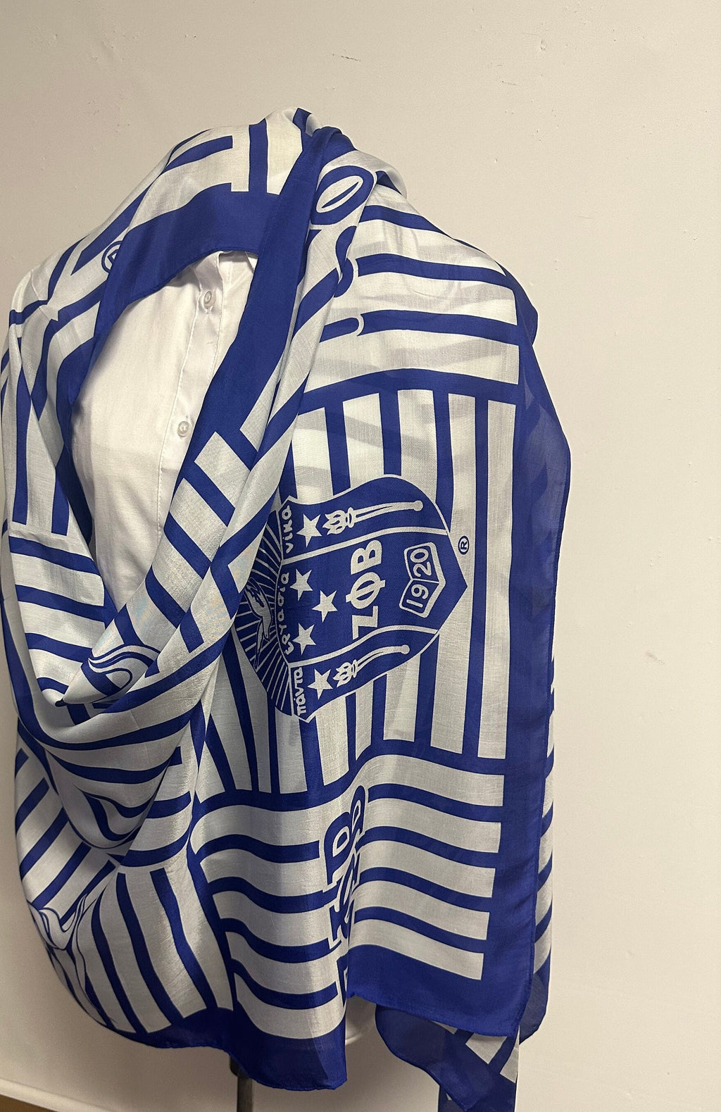 Zeta Phi Beta (ZOB) Sorority Strip Scarf/ muffler/Wrap around/ Stole/ Boho/Shawl /Blue & White Color, For Women, Made in India