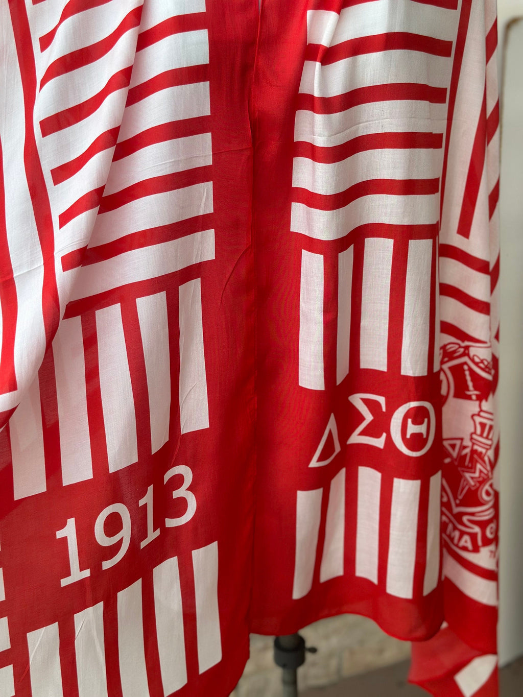 Delta Sigma Theta (ΔΣΘ) Sorority Strip Scarf/ muffler/Wrap around/ Stole/ Boho/Shawl /Red & White Color, For Women, Made in India