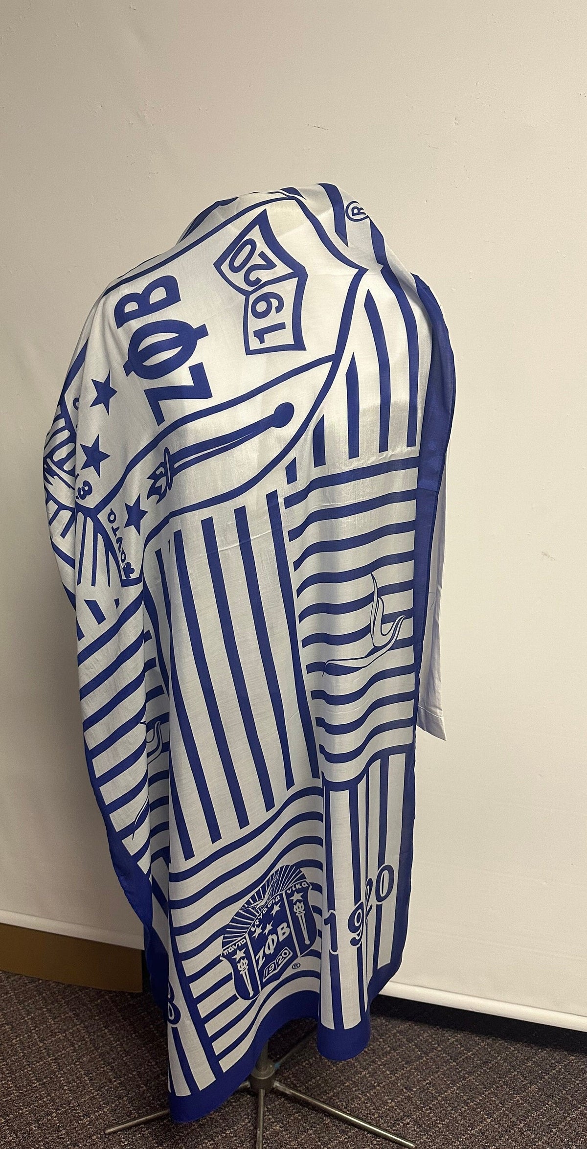 Zeta Phi Beta (ZOB) Sorority Strip Scarf/ muffler/Wrap around/ Stole/ Boho/Shawl /Blue & White Color, For Women, Made in India