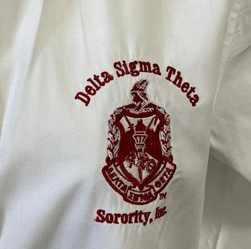 Delta Sigma Theta (DST) White shirt with  Shield - Classic Apparel for the Elegant Delta Woman!