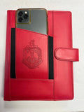 Delta Sigma Theta (ΔΣΘ) Sorority Artificial Leather Planner with calendar- organizational shield print on front Red Color 2025