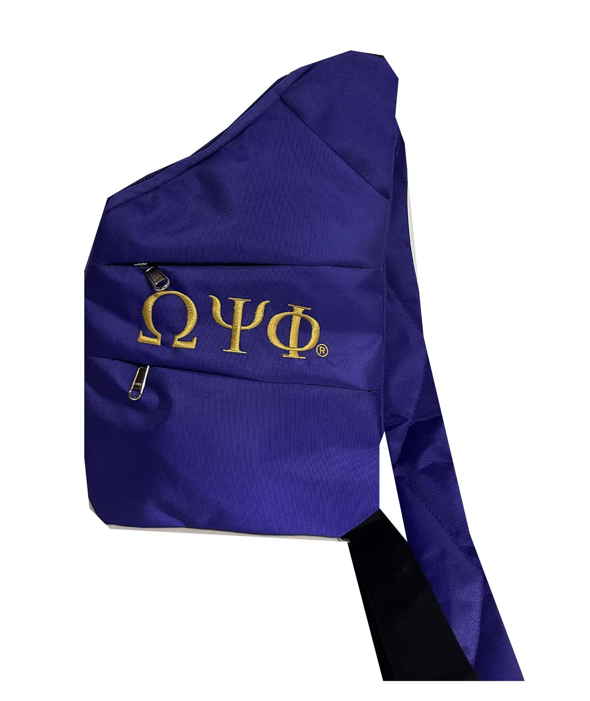 Omega Psi Phi (ΩΨΦ) Fraternity, 3 Zipper, trending Slim Carry Bag, Crossbody Sling/Shoulder bag, Embroidered Organizational Shield in Front