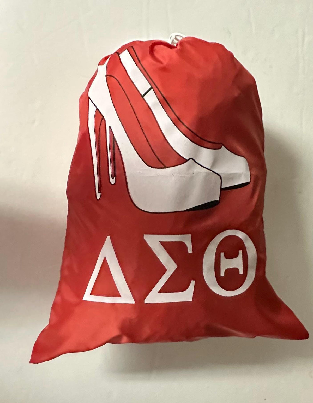Delta Sigma Theta (ΔΣΘ) Sorority Shoe Bag- Sandals print on front Red Color.