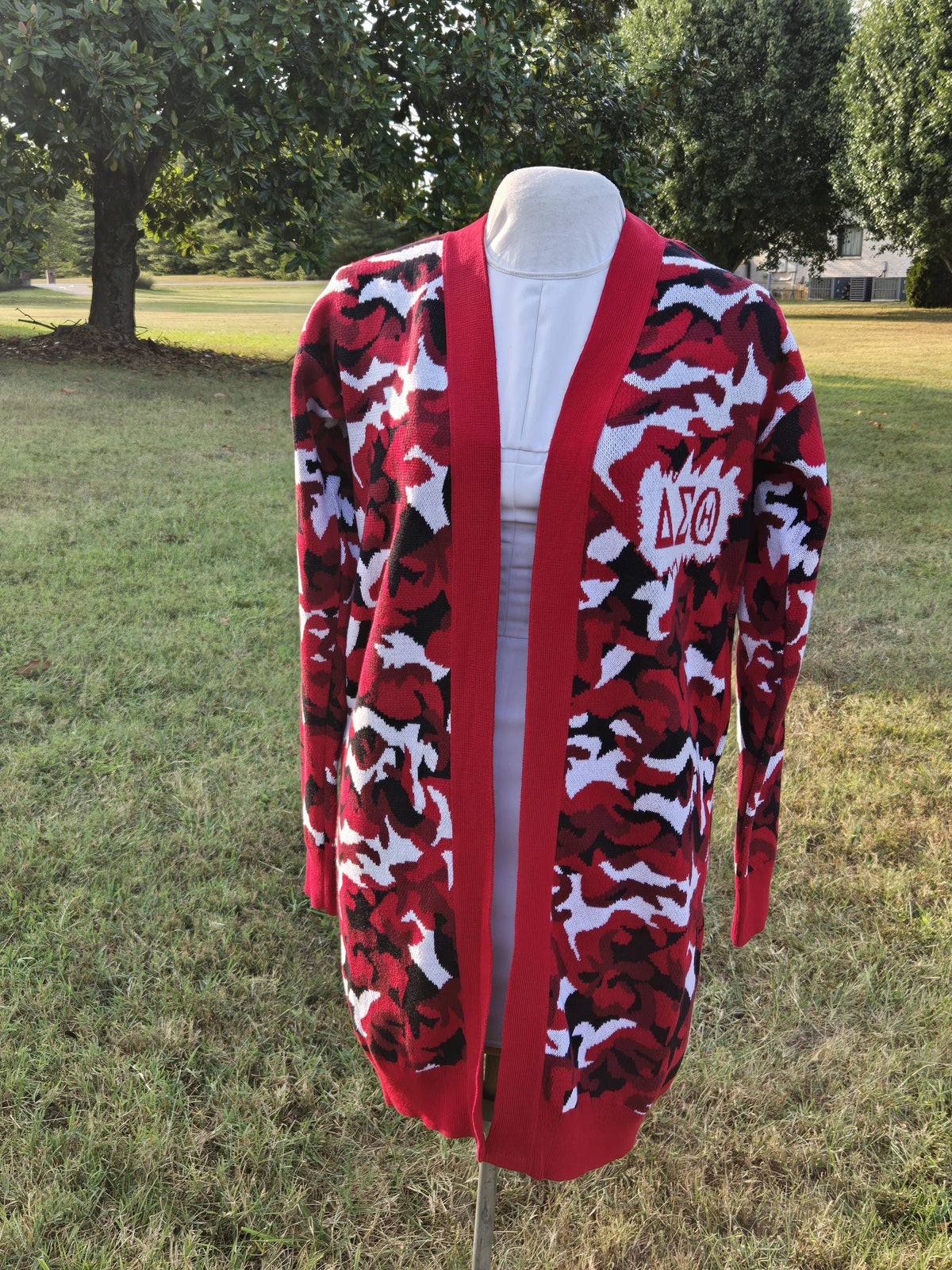 Delta Sigma Theta Camo Sweater/Cardigan for Delta soror- stay warm in Style this WINTER- Exclusive Item for this winter!