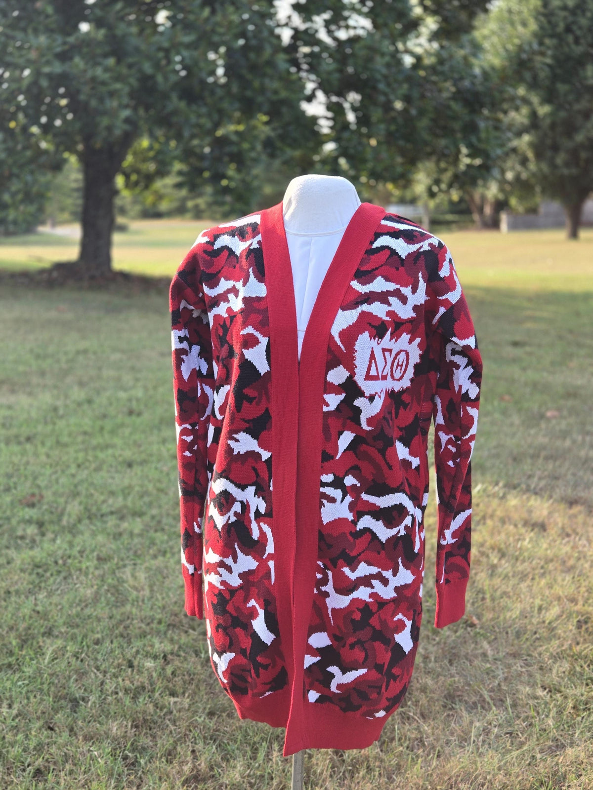 Delta Sigma Theta Camo Sweater/Cardigan for Delta soror- stay warm in Style this WINTER- Exclusive Item for this winter!