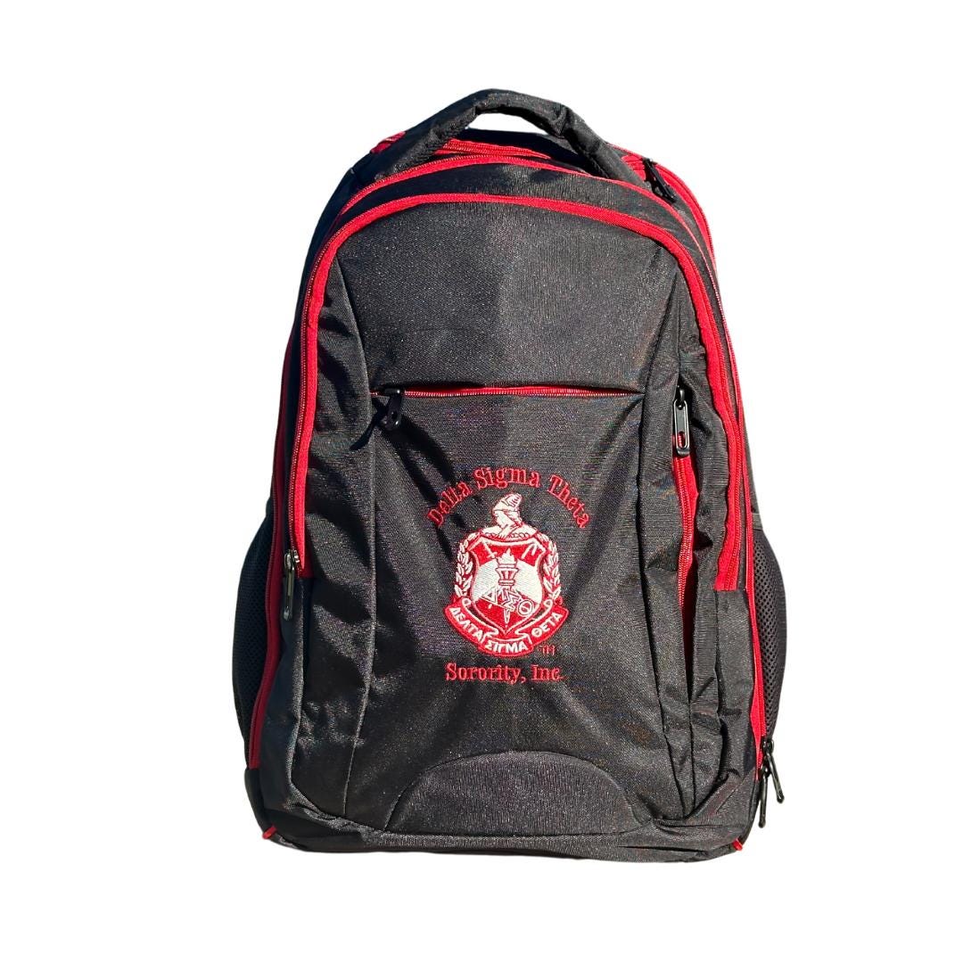 Delta Sigma Theta (DST) Backpack on the wheels, with laptop sleeves and several zips to put your stuff, for Delta sorors who loves to travel