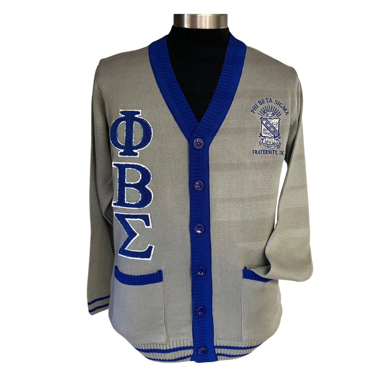 Phi Beta Sigma (ΦΒΣ) Blue, Grey & White, 3 letter Sweater/Cardigan for stay warm in Style this WINTER- Exclusive Item for this winter!