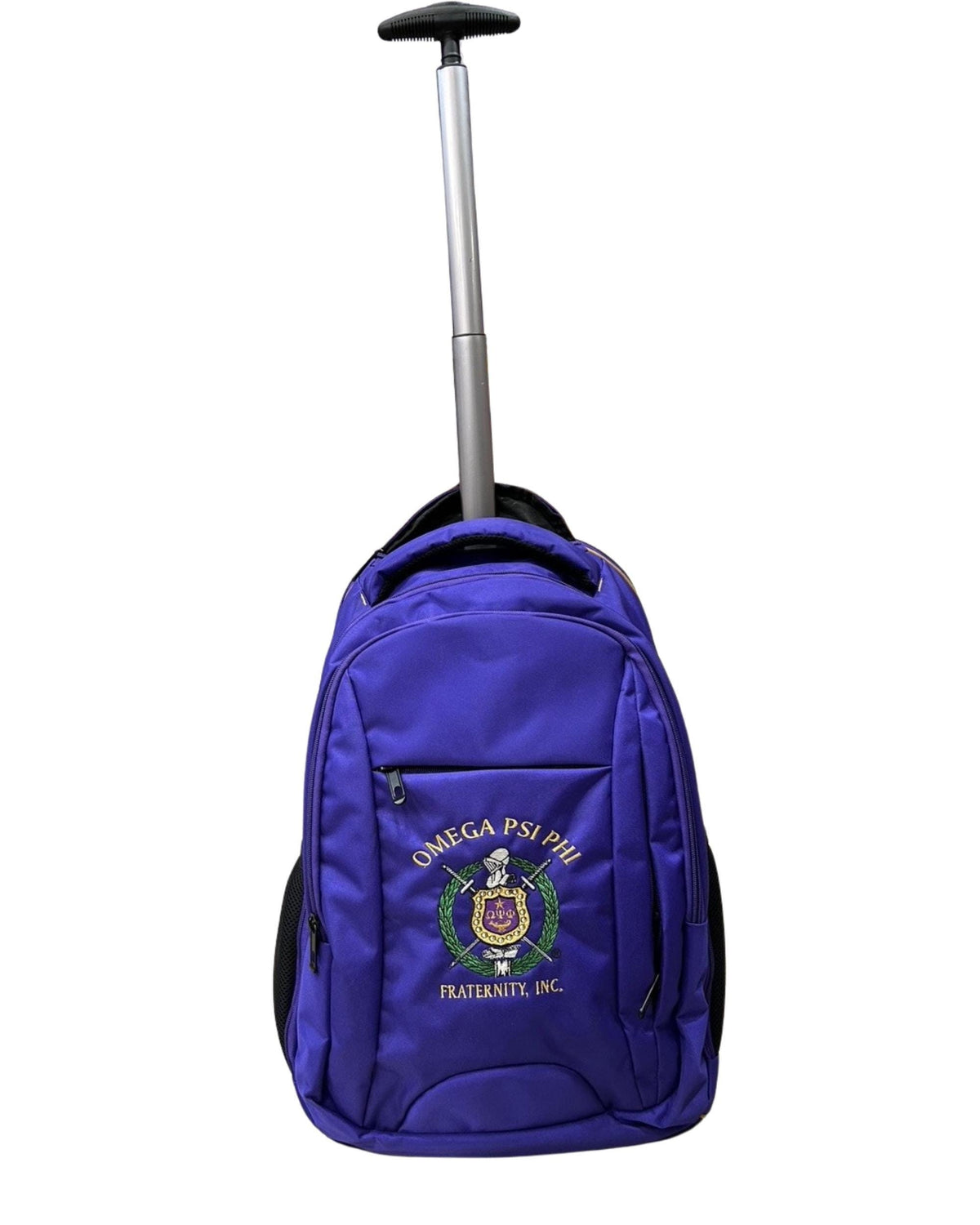 Omega Psi Phi (ΩΨΦ) Backpack on the wheels, with laptop sleeves and several zips to put your stuff, for Omega brothers who loves to travel