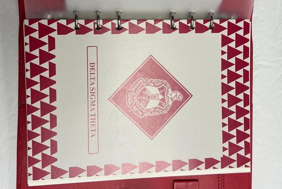 Delta Sigma Theta (ΔΣΘ) Sorority Refill for Leather Planner with calendar- organizational shield print on front Red Color 2025