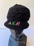 Alpha Kappa Alpha AKA Pink and Black color Acrylic woolen Cap/Winter hat with Greek letters on it, Reusable & Washable.