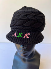 Load image into Gallery viewer, Alpha Kappa Alpha AKA Pink and Black color Acrylic woolen Cap/Winter hat with Greek letters on it, Reusable &amp; Washable.
