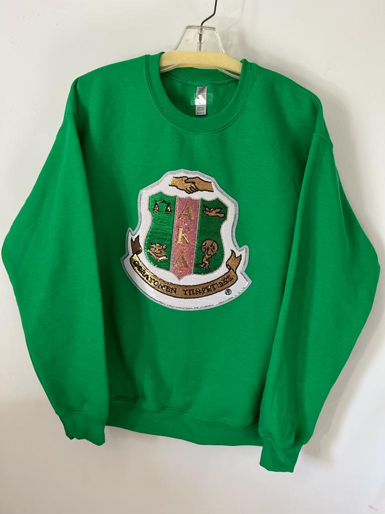 Alpha Kappa Alpha (AKA) Sweatshirts with Organization Shield on Front, 100% Cotton, Made in USA