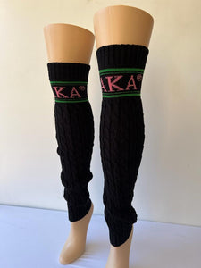Alpha Kappa Alpha (AKA) Sorority Black & Pink Color hand Knitted Leg Warmers, Warm Socks In Autumn And Winter For Women, Made in India