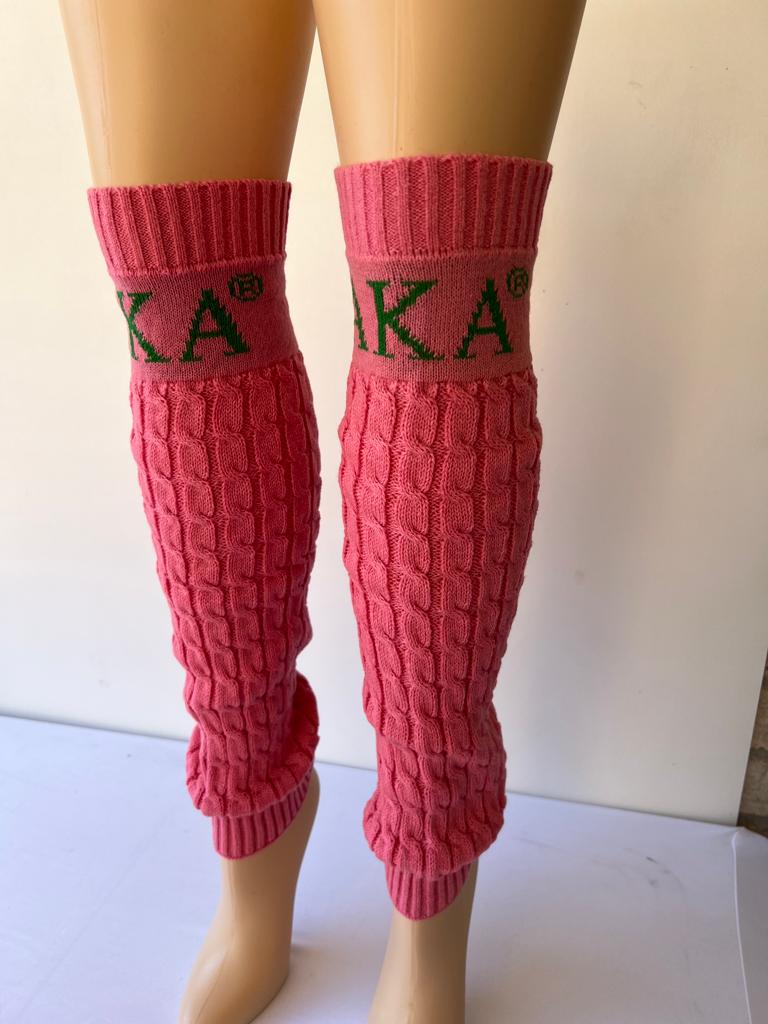 Alpha Kappa Alpha (AKA) Sorority Black & Pink Color hand Knitted Leg Warmers, Warm Socks In Autumn And Winter For Women, Made in India